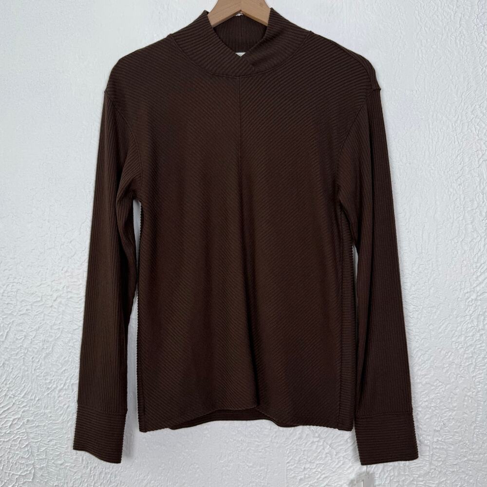 Haven Well Within Ribbed Mock Neck Long Sleeve Top Brown Size Medium NWT